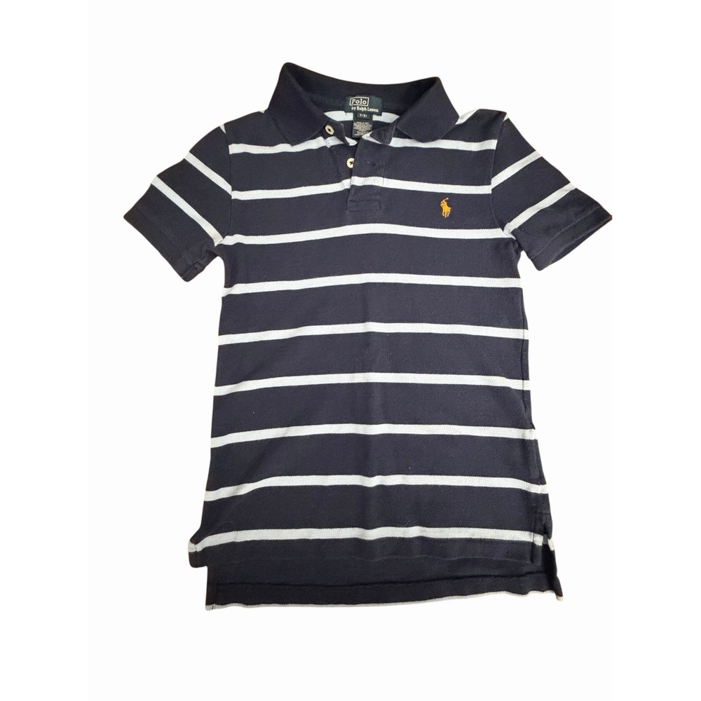 Polo Ralph Lauren Shirt Kids Small 8 Blue Striped Vintage Polo Vintage #III10-1